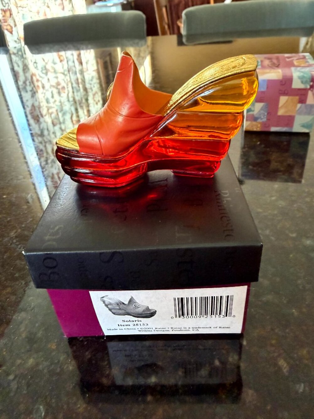 Just the Right Shoe Solaris 25153 Orange Gold Lucite Platform Wedge Box